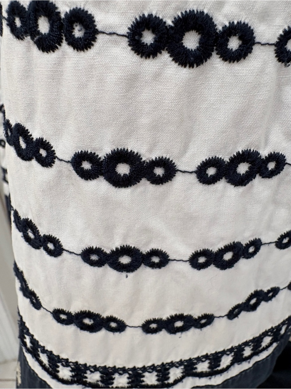 Navy and White Tiered Eyelet Sleeveless Swing Dress - Picture 4 of 9